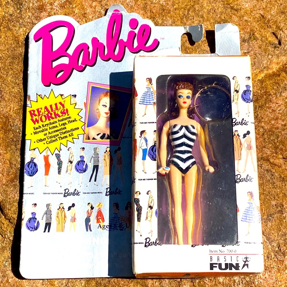 Vintage collectors BARBIE striped bikini keychain in original box ! Rare find